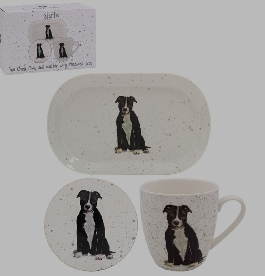 DOG  MUG, COASTER & TRAY  GIFT SET