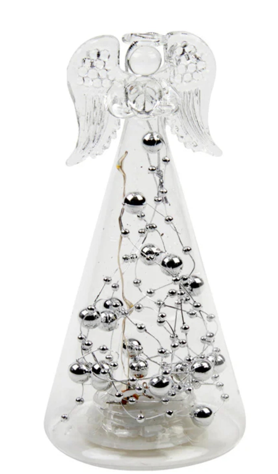 Light up Silver Bead Glass Angel Hanging Decoration