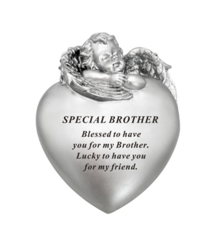 Silver Cherub Memorial  Heart