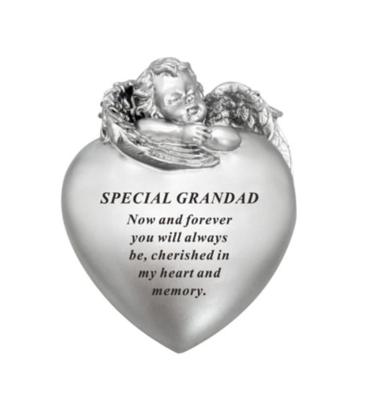 Silver Cherub Memorial  Heart