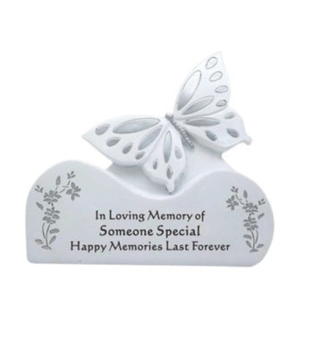 White & Silver Butterfly On A Rock Memorial Ornament