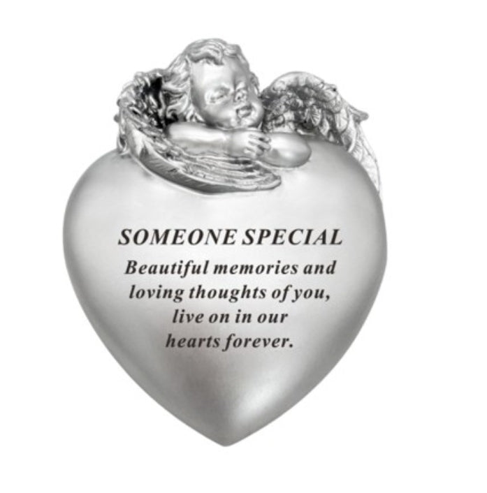 Silver Cherub Memorial  Heart