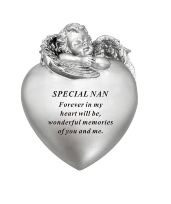 Silver Cherub Memorial  Heart