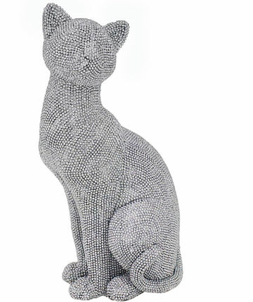 Silver Art Sitting large  Sparkly Cat