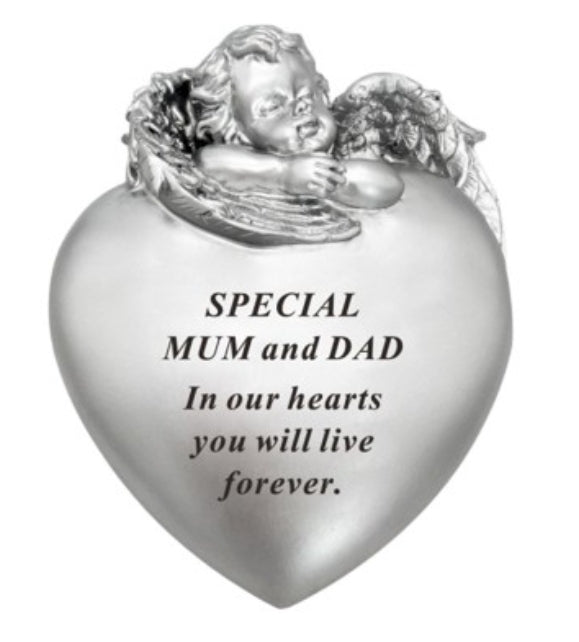 Silver Cherub Memorial  Heart