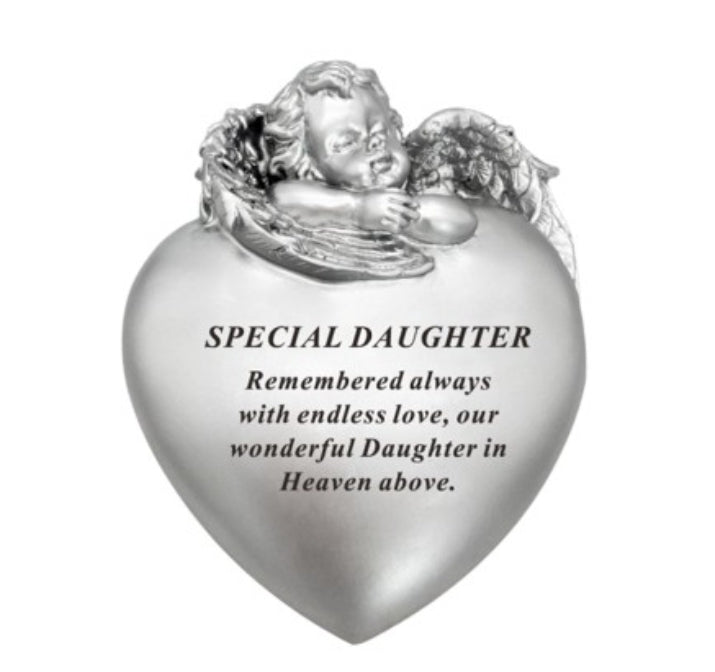 Silver Cherub Memorial  Heart