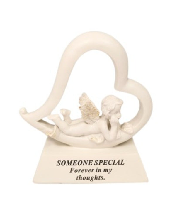 Cream & Gold Cherub In Heart Memorial Ornament