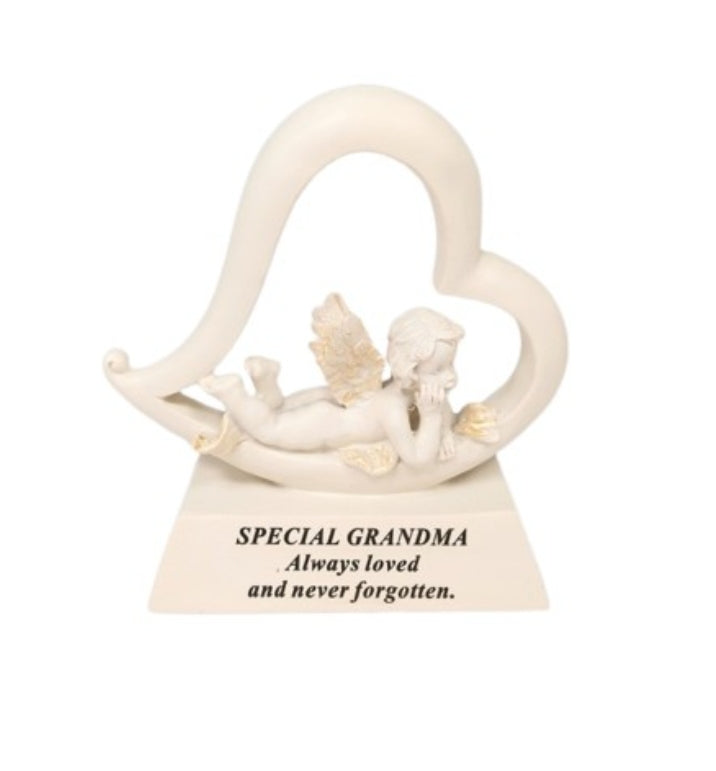 Cream & Gold Cherub In Heart Memorial Ornament