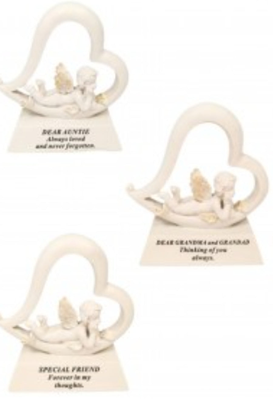 Cream & Gold Cherub In Heart Memorial Ornament