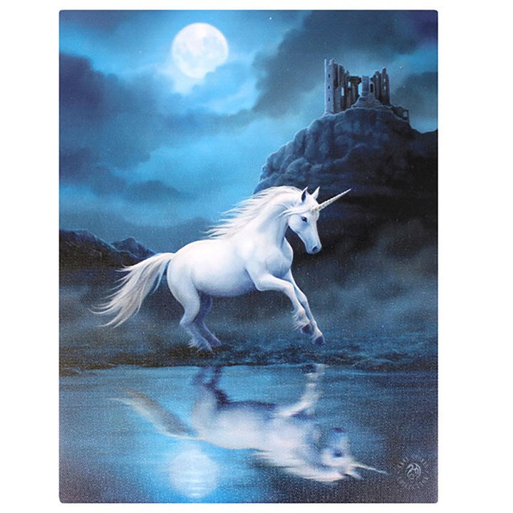 Moonlight Unicorn Canvas Plaque by Anne Stokes