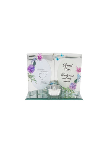 Floral Design Book Shape Glass Tea light holder/Photo Frame.