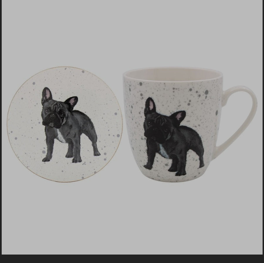 frenchie MUG, COASTER & TRAY  GIFT SET