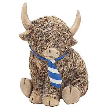 Happy Highland Cow With Blue Tie