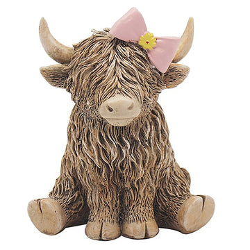 Happy Highland Cow Pink Bow