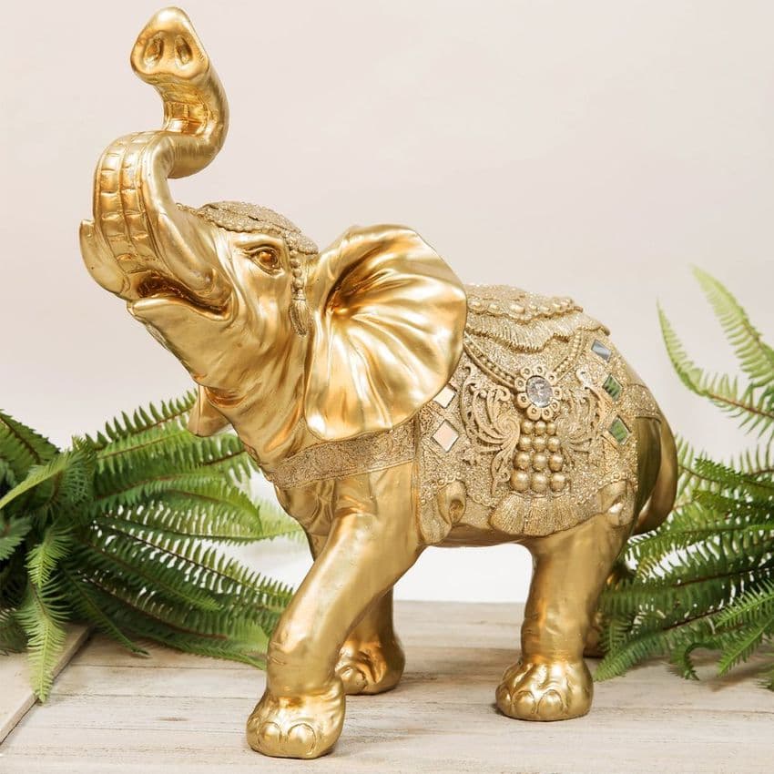 Large Sparkling Gold Lucky Elephant Figurine – Glitter Pad