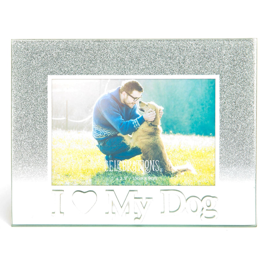 SILVER GLASS FRAME - I LOVE MY DOG