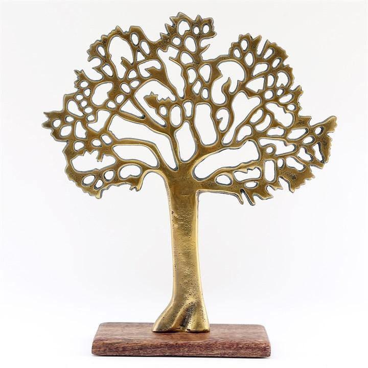 GOLD TREE ORNAMENT ON WOOD BASE - Glitter Pad