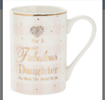 Fabulous Daughter china mug with diamante heart