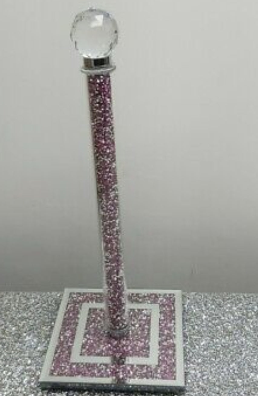 Pink Crushed Crystal Kitchen Roll Holder