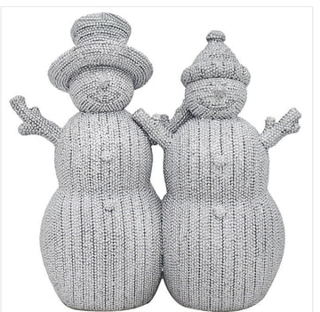 Silver Beaded Sparkling Snowman Couple Ornament