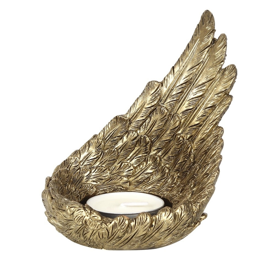 GOLD SINGLE RAISED ANGEL WING CANDLE HOLDER