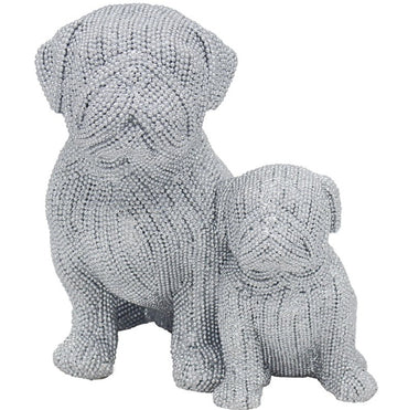 Silver Art Mother & Pup  Sparkly Pug Ornament