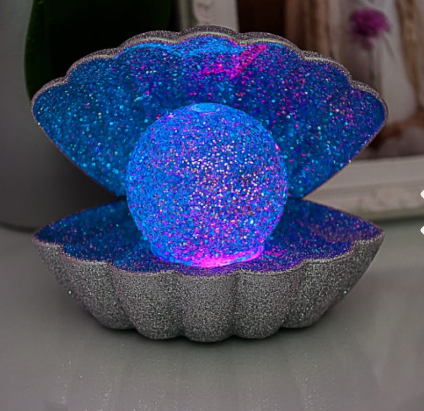 Shell Lamp Covered in Silver Glitter ex display