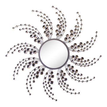 Silver Metal Jewelled Swirl Design Mirror