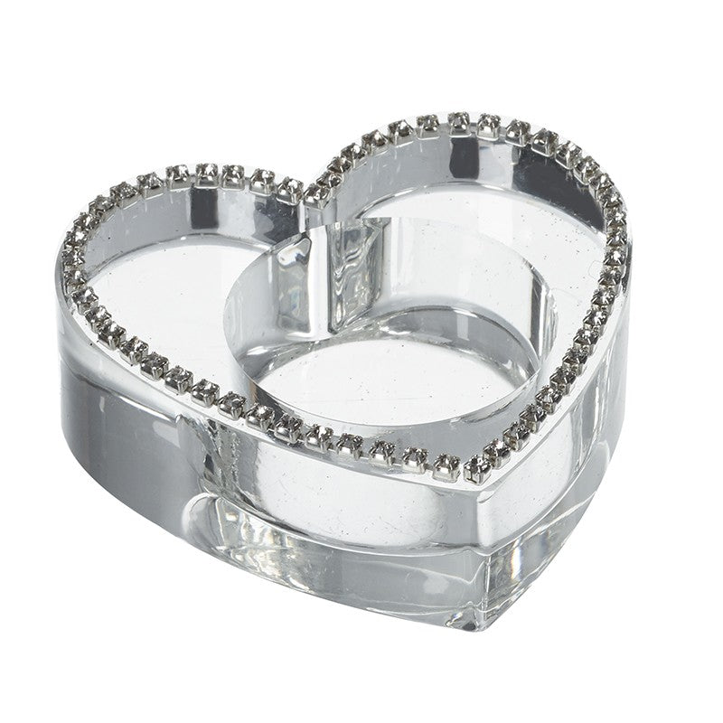 Glass Heart With Diamantes T Light Holder