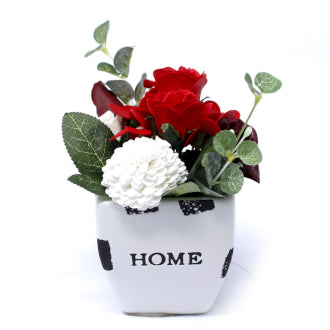 Bouquet  Of Petite Soap  Flowers &  Pot - Rich Reds