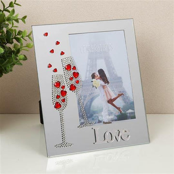 RED CRYSTAL HEARTS LOVE  MIRRORED FRAME 